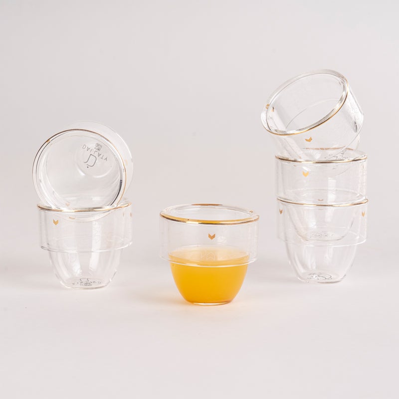 Dallaty white glass Saudi coffee cups set 6 pcs - Image 1