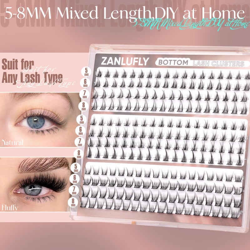 ZANLUFLY Natural Lower Lashes DIY Cluster Eyelash Extension - Wispy Bottom Lash Clusters 5-8MM, 3 Styles - Image 4