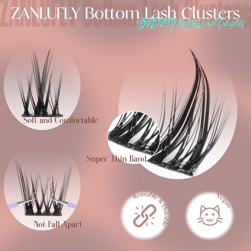 ZANLUFLY Natural Lower Lashes DIY Cluster Eyelash Extension - Wispy Bottom Lash Clusters 5-8MM, 3 Styles - Image 3