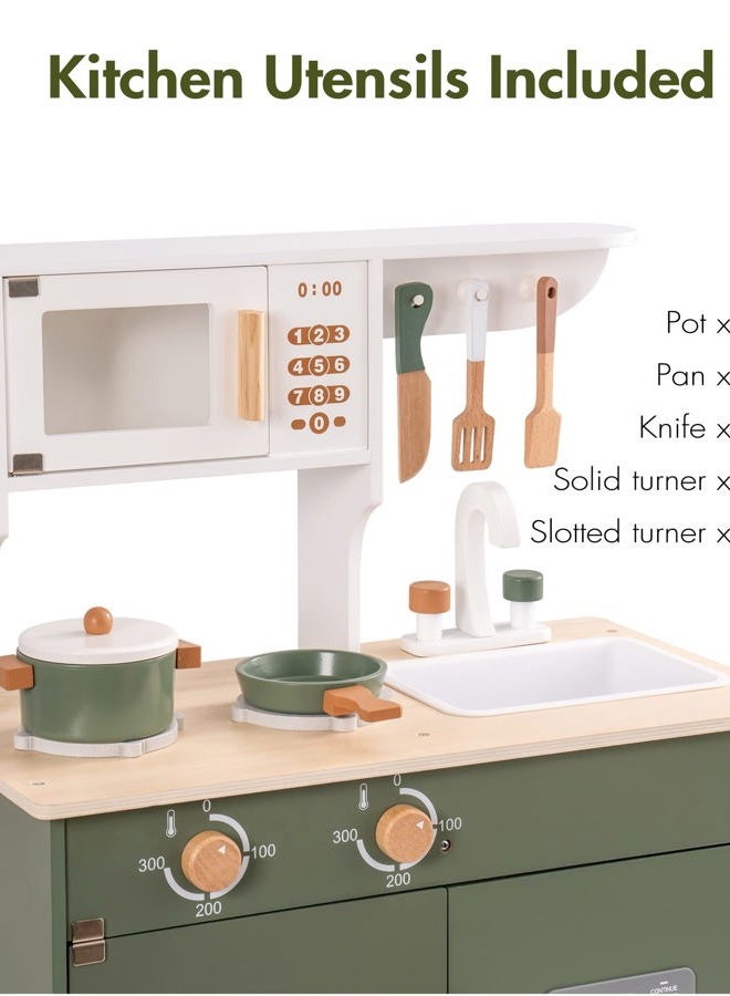 Robotime Play Kitchen with Pretend Ice Cube Dispenser for Toddler, Wooden Kids Kitchen Play Set, Toy Kitchen Set for Kids Age 3 4 5 6 7 (Vintage Green) - Image 2