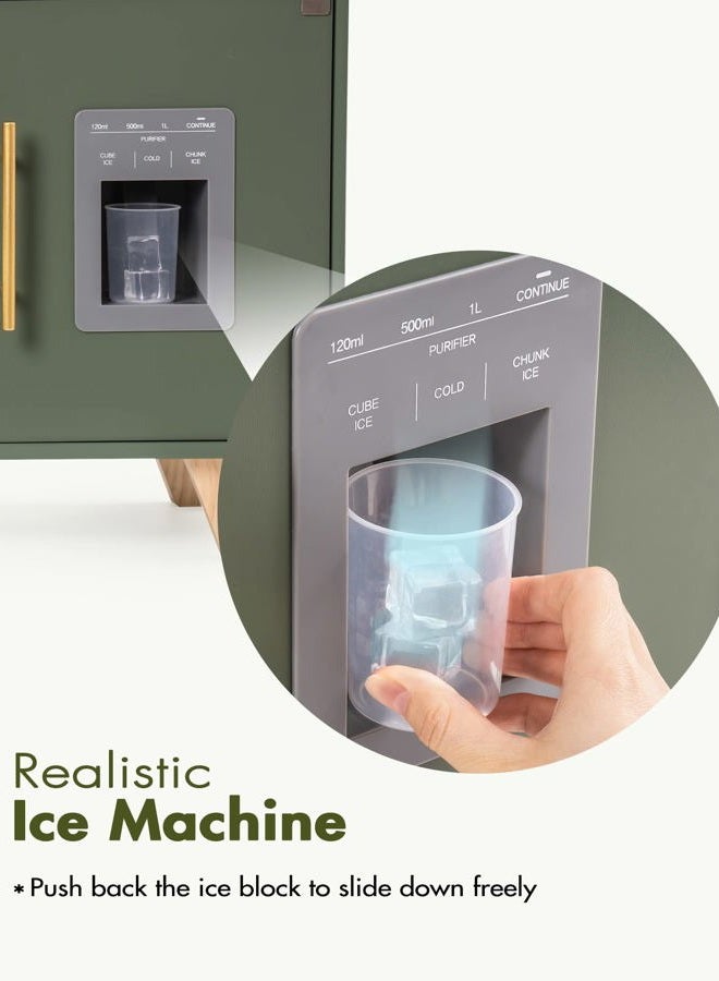 Robotime Play Kitchen with Pretend Ice Cube Dispenser for Toddler, Wooden Kids Kitchen Play Set, Toy Kitchen Set for Kids Age 3 4 5 6 7 (Vintage Green) - Image 3