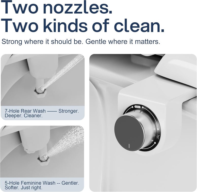 DIHAF Toilet Bidet with Dual Nozzle Spray,No Electric Bidet Attachment for Toilet with Adjustable Water Pressure,Easy Install Toilet Seat Bidet with Feminine Wash and Rear Wash,Suit for Tight Space - Image 2