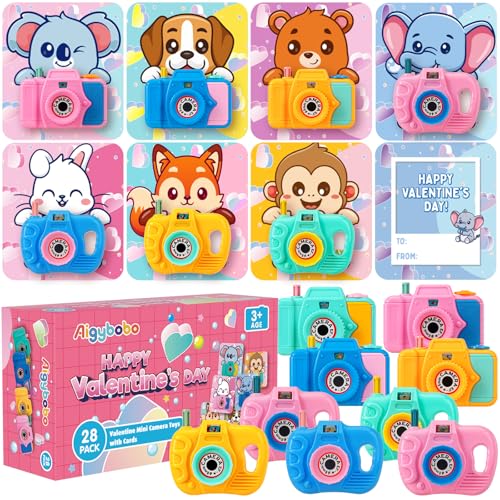 Aigybobo 28 Pack Valentines Day Cards for Kids School Mini Camera Viewers with Greeting Cards Valentines Day Gifts for Kid Valentines Party Favors for Boys Girls Exchange Cards Gift for School Classroom - Image 1