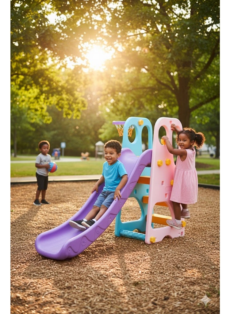 فول جوي زحليقه اطفال صفيرة 2 في 1 شريحة مع طوق كرة السلة، زحليقه للأطفال الصغار الأولاد والبنات المتسلقين، ألعاب داخلية وخارجية - Image 5