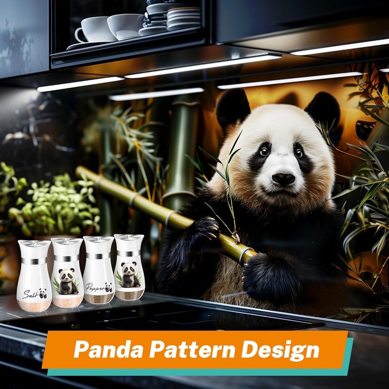 Arrozon Panda Salt and Pepper Shakers Set,4 oz Glass Bottom Salt Pepper Shaker with Stainless Steel Lid Kitchen Decor and Accessories Refillable Design(Panda Eatting) - Image 3
