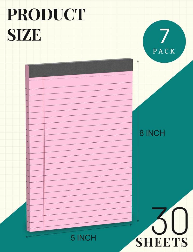 Aidunmis 7Pcs Small Note Pads 5X8 Legal Pads Pink Notepad 5X8 College Ruled Pink Notebook Paper Narrow Ruled Mini Notepads 5 X 8 Legal Pad Perforated Small Writing Pads 5X7 In 30 Sheets Per Note Pad - Image 2