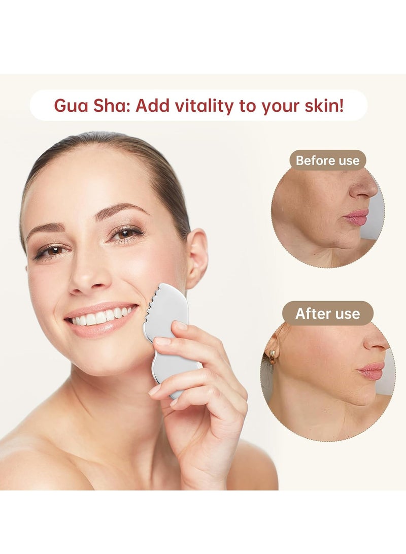Loquat Stainless Steel Gua Sha Set Face Massager Metal Gua Sha Facial Tools Body Lymphatic Drainage Massager Face Guasha Face Sculpting Tool Skin Care Set Gifts for Women - Image 3