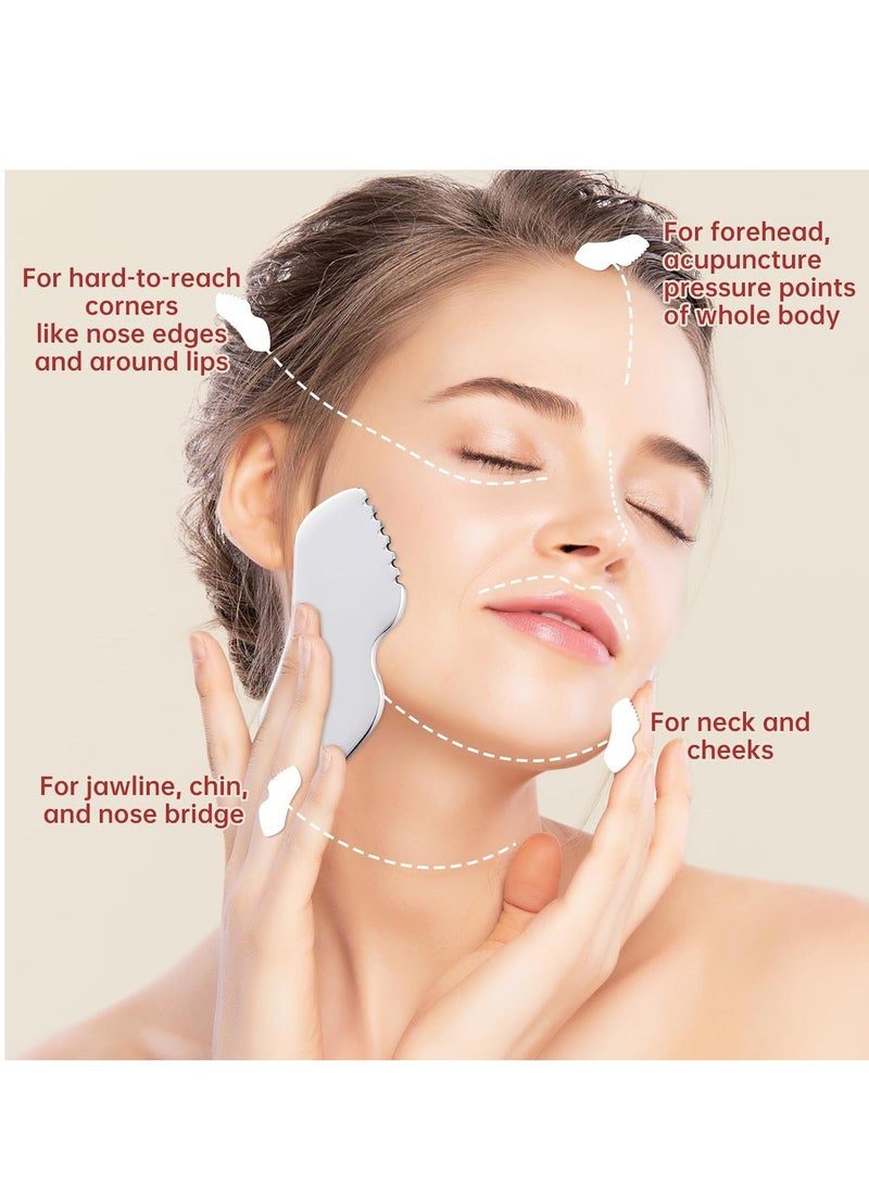 Loquat Stainless Steel Gua Sha Set Face Massager Metal Gua Sha Facial Tools Body Lymphatic Drainage Massager Face Guasha Face Sculpting Tool Skin Care Set Gifts for Women - Image 4