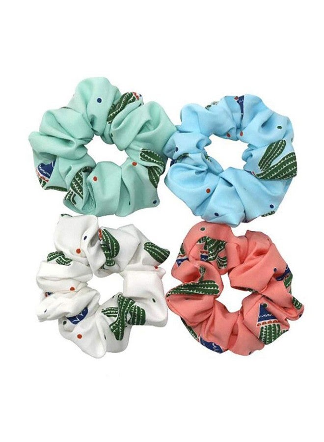 Fodattm 4PCS Elastic Hair Scrunchies Hair Bands Hair Ties Scrunchy Hair Rope Ponytail Holder for Women (Cactus pattern) - Image 1