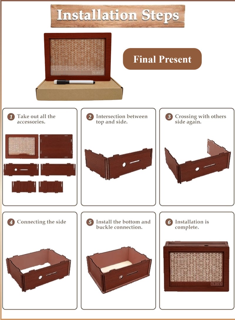 YooA Wooden Money Saving Box with Nature Dark Wood|Reusable Money Box with Erasable Marker and Counter,Currency/Cash/Coin Saver, Piggy Bank, Dark Wooden Material Sturdy No Damage Reusable Smooth No Burrs Tool Saving, Money Donation Container, Target Best Holidays, Birthdays, Other Events Gift for Friends, Adults, Kids(10000 Dirhams/Dollars)  - Image 3