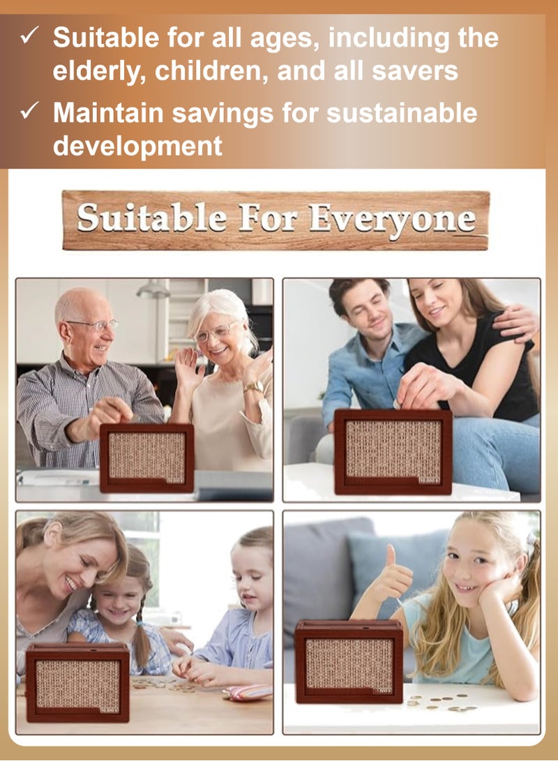 YooA Wooden Money Saving Box with Nature Dark Wood|Reusable Money Box with Erasable Marker and Counter,Currency/Cash/Coin Saver, Piggy Bank, Dark Wooden Material Sturdy No Damage Reusable Smooth No Burrs Tool Saving, Money Donation Container, Target Best Holidays, Birthdays, Other Events Gift for Friends, Adults, Kids(10000 Dirhams/Dollars)  - Image 4