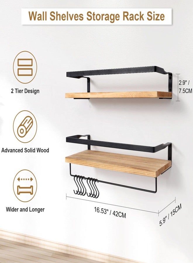 AGM أرفف عائمة من AGM، طقم أرفف عائمة للحمام مكون من قطعتين، رف تخزين جداري بني فاتح مع قضيب مناشف و8 خطافات، أرفف مثبتة على الحائط للنباتات والكتب، مناسبة للحمام وغرفة النوم والمطبخ وغرفة المعيشة - Image 5