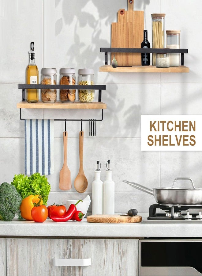 AGM أرفف عائمة من AGM، طقم أرفف عائمة للحمام مكون من قطعتين، رف تخزين جداري بني فاتح مع قضيب مناشف و8 خطافات، أرفف مثبتة على الحائط للنباتات والكتب، مناسبة للحمام وغرفة النوم والمطبخ وغرفة المعيشة - Image 3