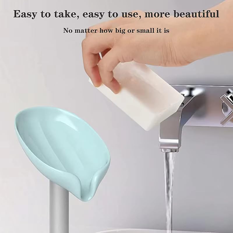 VIVITO Leaf-Shape Self-Draining Soap Dish Holder | No-Drill Suction Cup | Quick-Dry, Anti-Slip, Durable Plastic | Bathroom, Kitchen, Wash Basin Organizer (Multicolor, Pack of 1) - Image 5