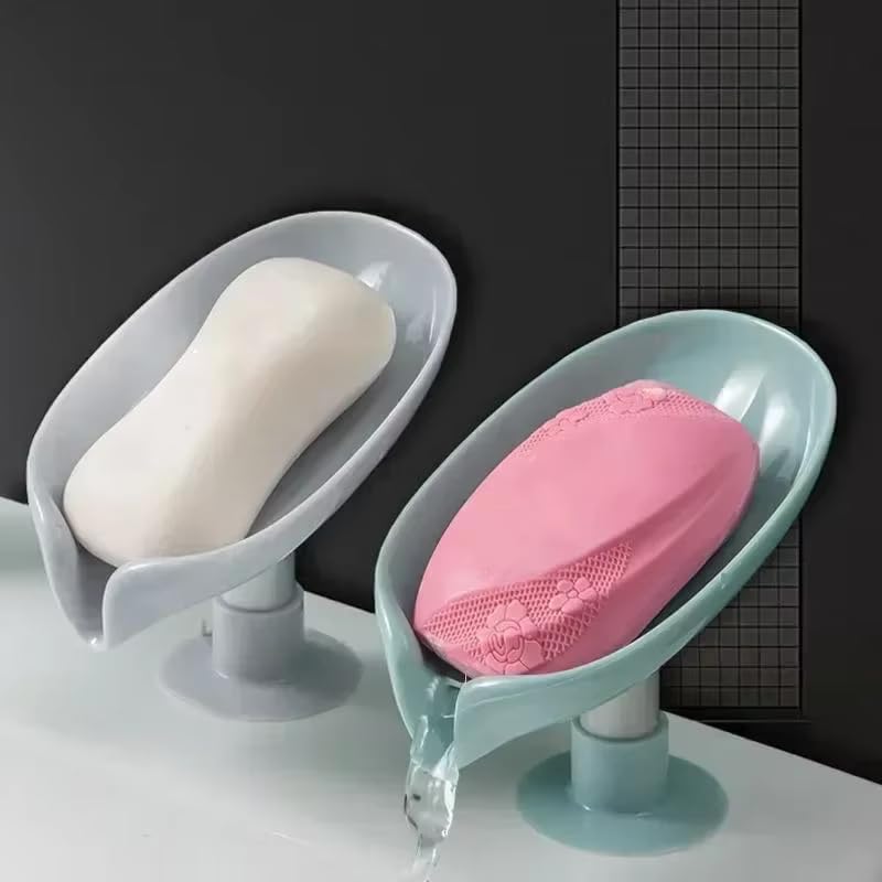 VIVITO Leaf-Shape Self-Draining Soap Dish Holder | No-Drill Suction Cup | Quick-Dry, Anti-Slip, Durable Plastic | Bathroom, Kitchen, Wash Basin Organizer (Multicolor, Pack of 1) - Image 1