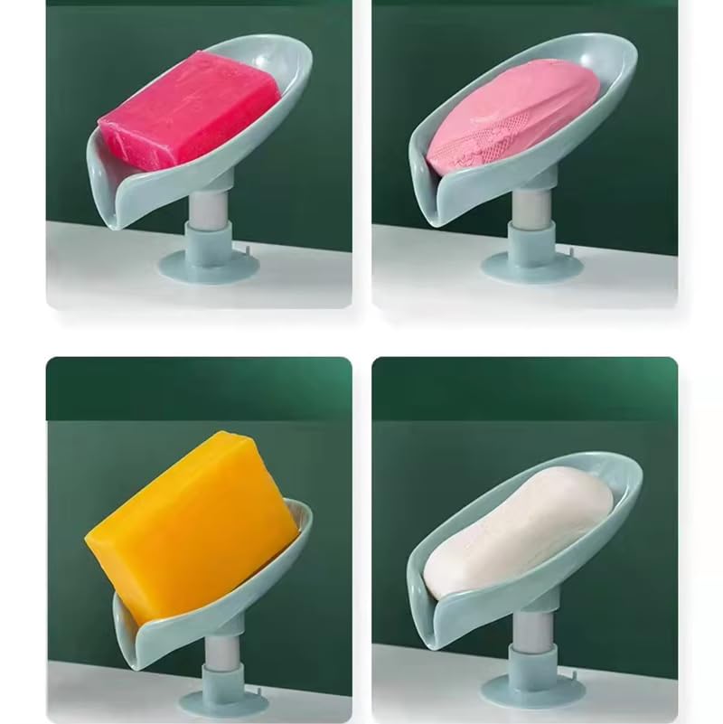 VIVITO Leaf-Shape Self-Draining Soap Dish Holder | No-Drill Suction Cup | Quick-Dry, Anti-Slip, Durable Plastic | Bathroom, Kitchen, Wash Basin Organizer (Multicolor, Pack of 1) - Image 2