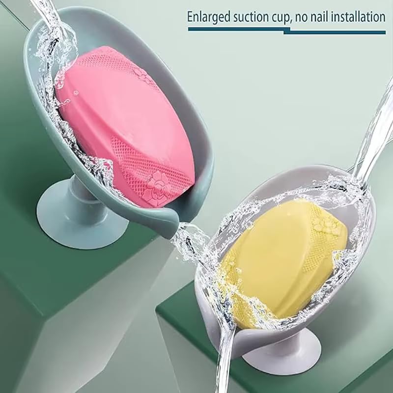 VIVITO Leaf-Shape Self-Draining Soap Dish Holder | No-Drill Suction Cup | Quick-Dry, Anti-Slip, Durable Plastic | Bathroom, Kitchen, Wash Basin Organizer (Multicolor, Pack of 1) - Image 4
