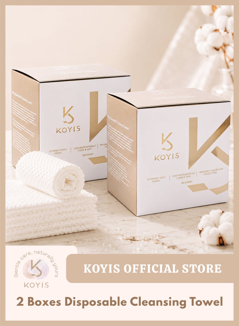 KOYIS Cleansing Towels, Thick Pearl-Textured Face Towels with Magnetic Flip-Top Box, Plant-Based Lint-Free Facial Wipes for Sensitive Skin, Face Cleansing, Makeup Removal & Daily Skincare - 2 Boxes - Image 1
