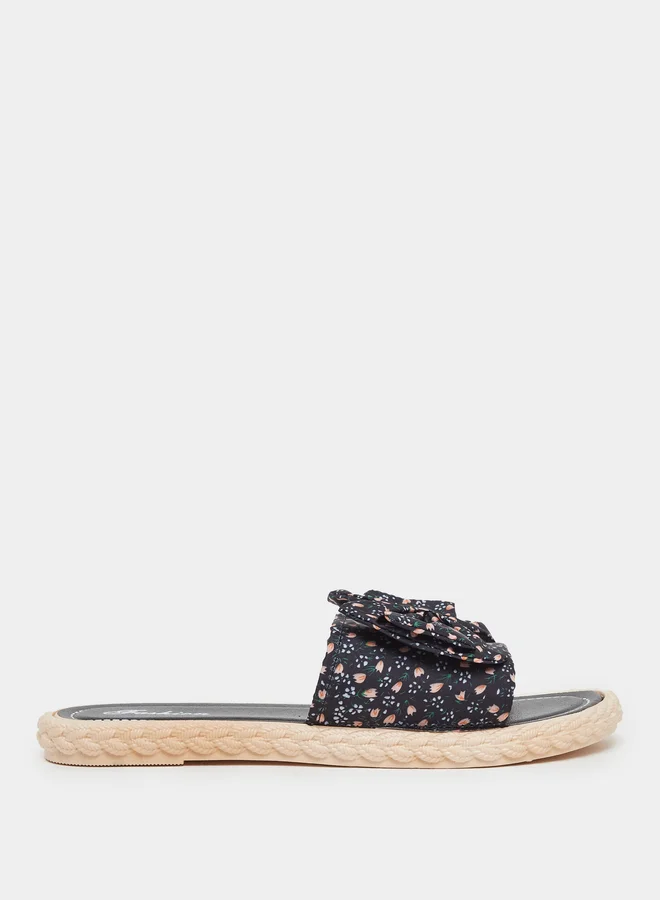 تايك تو Take Two Floral Print Bow Detail Flat Sandals