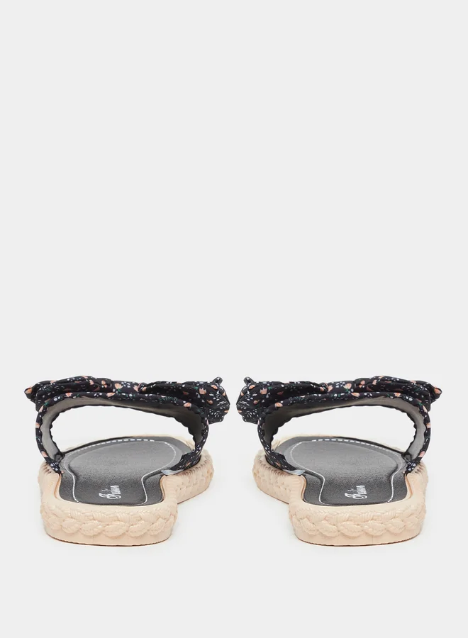 Styli Styli Floral Print Bow Detail Flat Sandals