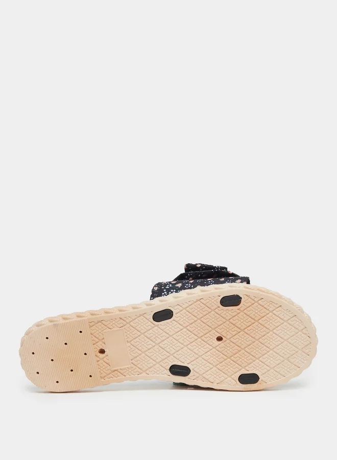Styli Styli Floral Print Bow Detail Flat Sandals