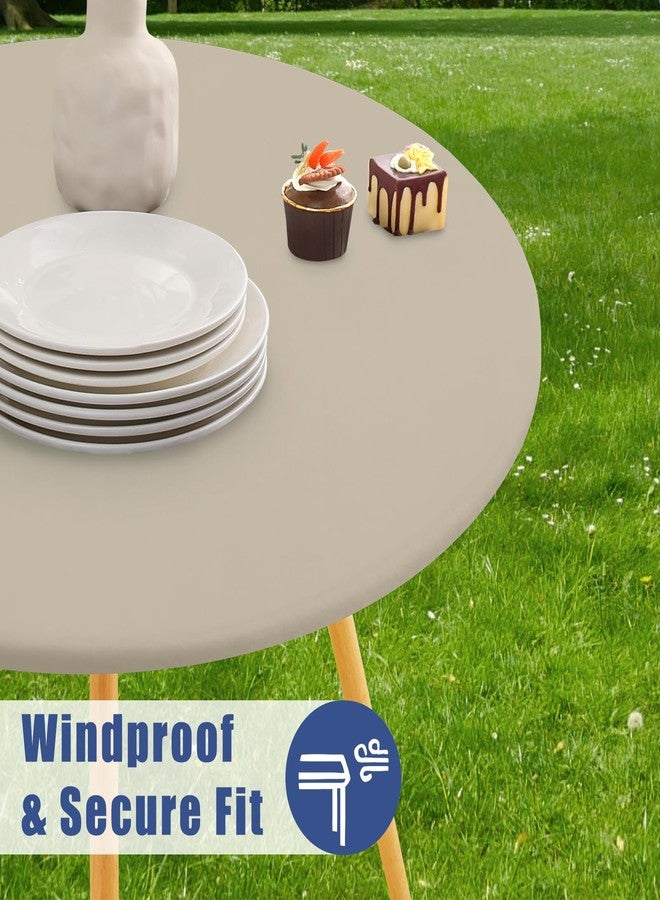 Moosfor Round Spandex Tablecloth, Elastic Fitted Waterproof Tablecloths for 36"-44" Tables, Stretch Washable Picnic Table Cover for Camping, Dining, Indoor and Outdoor, Taupe - Image 3