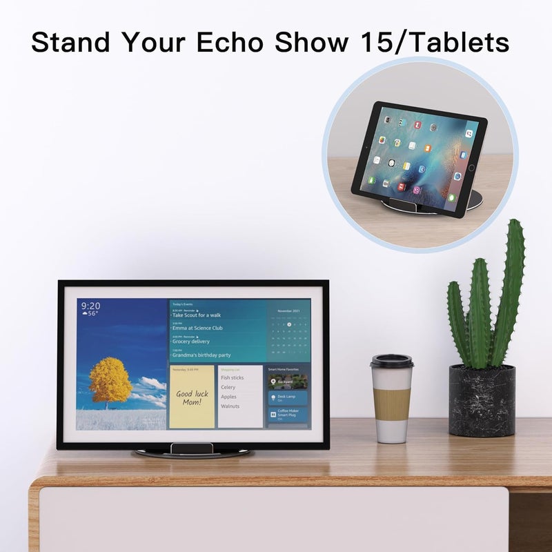 Almoz Swivel and Tilt Stand for Echo Show 15, Aluminum Stand for Show 15.6" Smart Display and Up to 18" iPad/Tablets, with 360 Degree Rotating Base, Viewing Angle Adjustable, No Need Mounting (Black) - Image 4