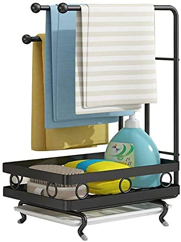 Zollyss Sponge Holder With Drain Pan For Kicthen Sink, Kitchen Sink Caddy Organizer For Sponge Brush Soap Dish Dishcloth Rack, Black(Metal) - Image 1