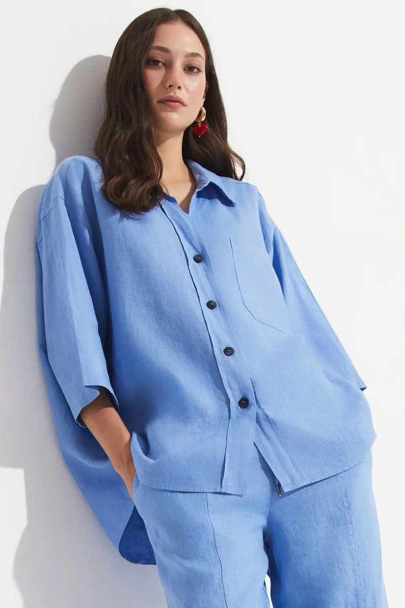 جون Women's Exclusive Regular/normal Pattern 100% Linen Shirt