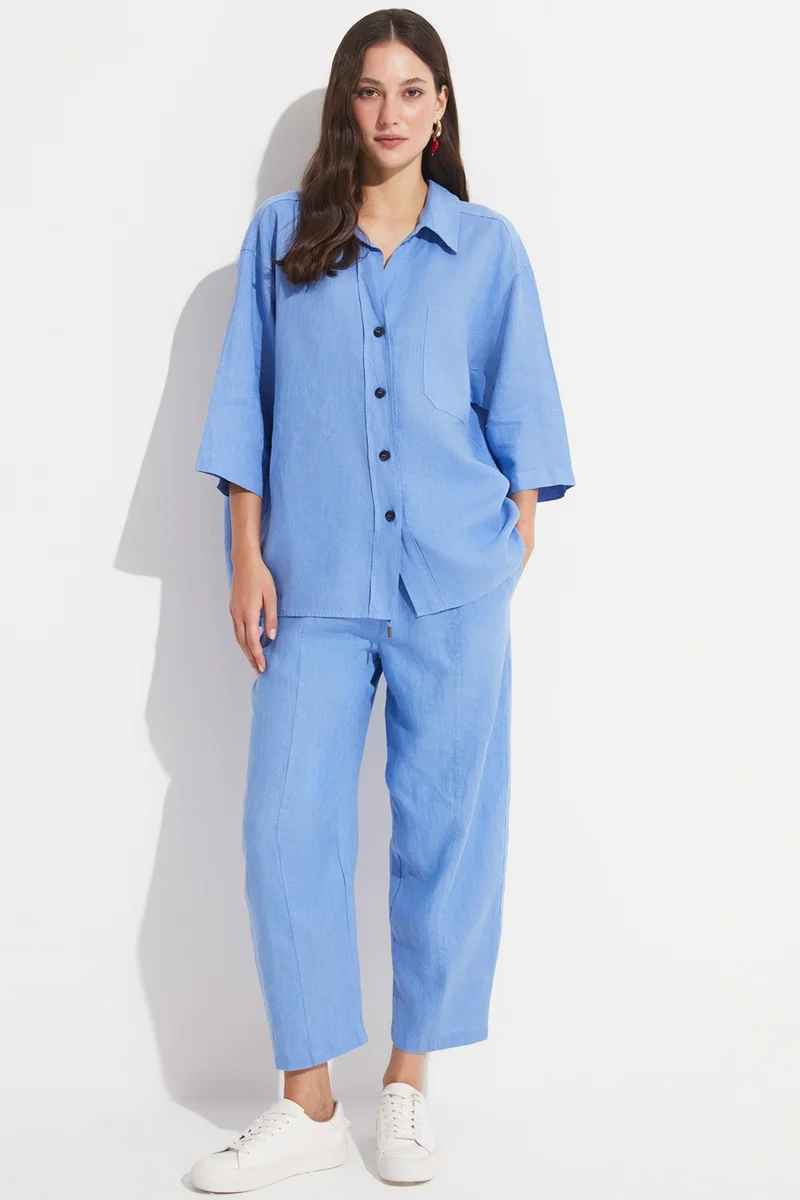 جون Women's Exclusive Regular/normal Pattern 100% Linen Shirt