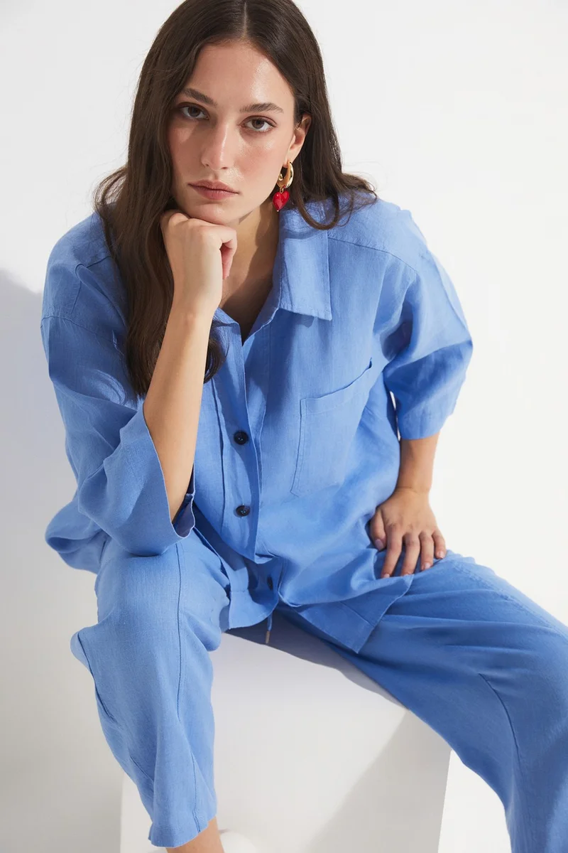 جون Women's Exclusive Regular/normal Pattern 100% Linen Shirt