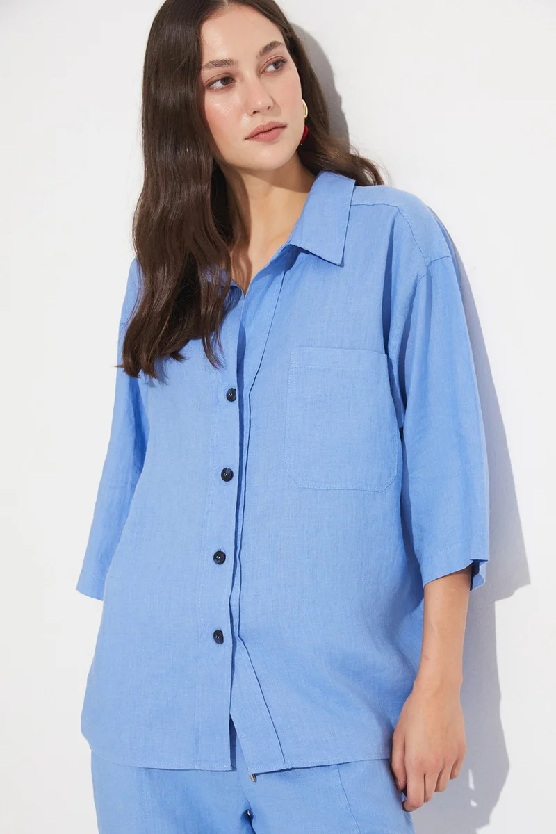 جون Women's Exclusive Regular/normal Pattern 100% Linen Shirt