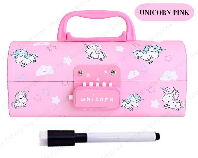 Invite Enterprise Pink Plastic Pencil Case & Pencil Box for Kids, Multi-Layer, Password-Locked, Stationery Organizer - Image 2