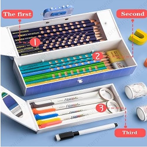 Invite Enterprise Pink Plastic Pencil Case & Pencil Box for Kids, Multi-Layer, Password-Locked, Stationery Organizer - Image 4
