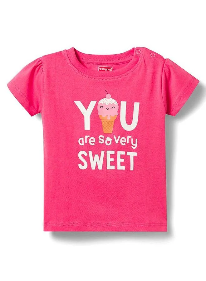 Babyhug Babyhug Cotton Knit Half Sleeves T-Shirt & Short Night Suit with Ice Cream Print - Pink