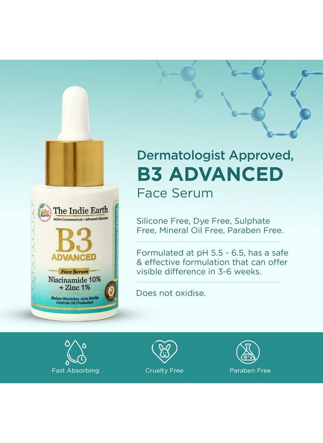 إندي إيرث مصل الوجه B3 Advanced Niacinamide 10% & Zinc 1% | تم اختباره من قبل أطباء الجلدية | مصل الوجه لعلاج علامات حب الشباب والبقع وموازنة الزيوت بالزنك | مصل للبشرة الدهنية والمعرضة لحب الشباب | 30 مل  - Image 4