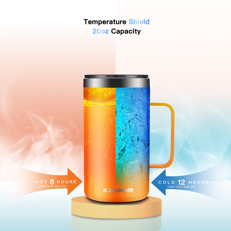 KXIAOCHEN 20oz Insulated Coffee Mug with Lid, Stainless Steel Coffee Cup, Double Wall Vacuum Coffee Tumbler with Handle, Premium Thermal Travel Coffee Mug (Mango Yellow) - Image 4