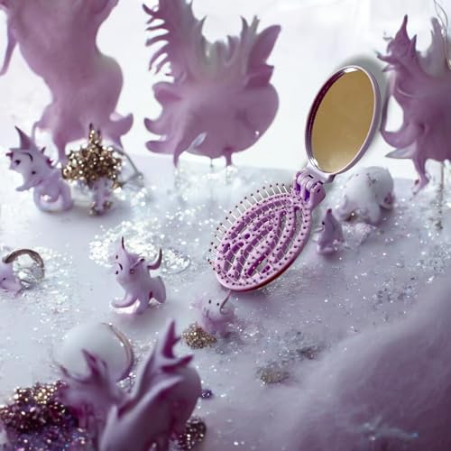 Vitalogy Unicorn Design Foldable Hair Brush with Mirror - Detangler for All Hair Types (Wet, Dry, Curly & Damaged Hair) - Perfect for Girls - Assorted Colours (Blue) - Image 4