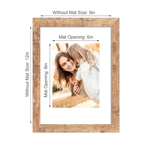 iRahmen 9x12 Picture Frame Set of 4 with Tempered Glass, Rustic Brown Frame Display 6x8 Pictures with Mat or 9 x 12 Without Mat, Wooden 9 x 12 Photo Frame for Wall Mount and Tabletop Display - Image 4