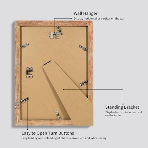 iRahmen 9x12 Picture Frame Set of 4 with Tempered Glass, Rustic Brown Frame Display 6x8 Pictures with Mat or 9 x 12 Without Mat, Wooden 9 x 12 Photo Frame for Wall Mount and Tabletop Display - Image 5