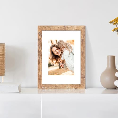 iRahmen 9x12 Picture Frame Set of 4 with Tempered Glass, Rustic Brown Frame Display 6x8 Pictures with Mat or 9 x 12 Without Mat, Wooden 9 x 12 Photo Frame for Wall Mount and Tabletop Display - Image 2