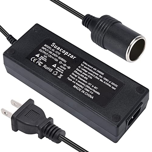 Suacopzar 12V 10A Car Power Adapter Female Auto Cigarette Lighter Plug, AC 100-240V to DC 12V 10A 120W Power Supply Adapter AC to DC Converter Transformer for Car Powered Device - Image 1