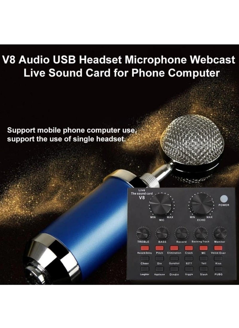 MIGOFAST - V8-Live Sound Card, Audio Mixer USB External Sound Card Headset Microphone Live Sound Card Karaoke for Double Cell Phone Live Computer PC Live Recording Home KTV Voice Chat - Image 1