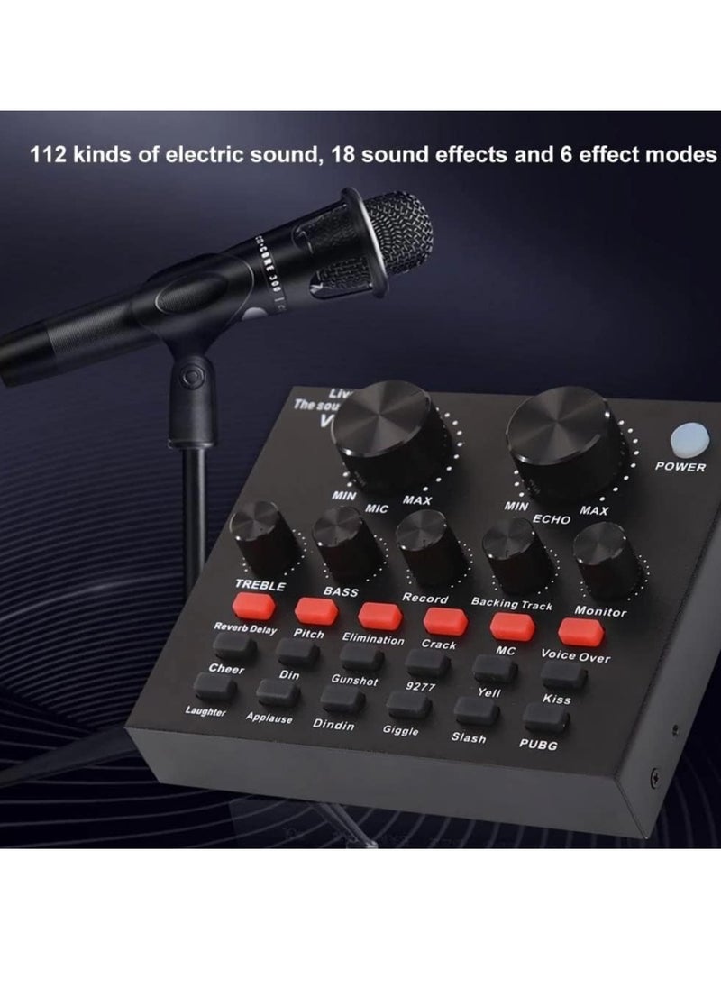 MIGOFAST - V8-Live Sound Card, Audio Mixer USB External Sound Card Headset Microphone Live Sound Card Karaoke for Double Cell Phone Live Computer PC Live Recording Home KTV Voice Chat - Image 1