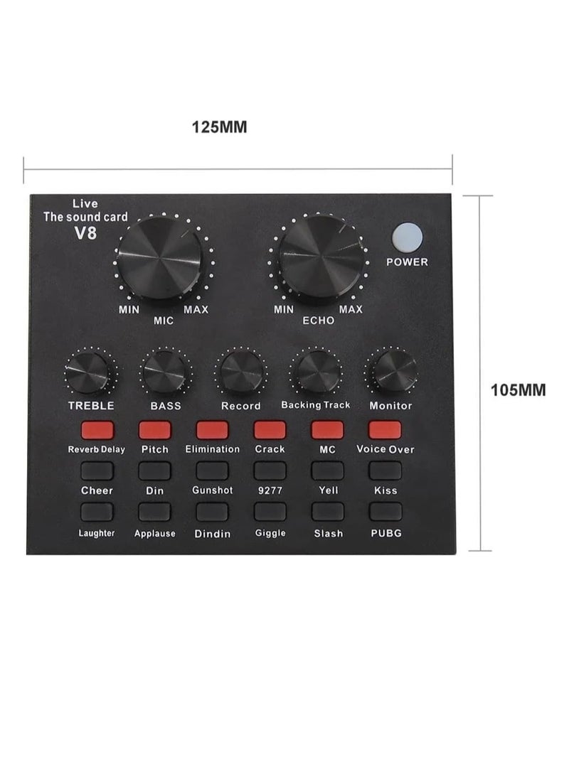 MIGOFAST - V8-Live Sound Card, Audio Mixer USB External Sound Card Headset Microphone Live Sound Card Karaoke for Double Cell Phone Live Computer PC Live Recording Home KTV Voice Chat - Image 1