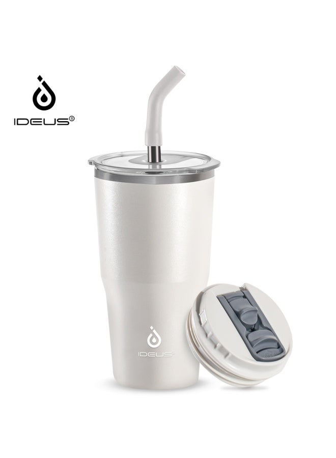 IDEUS 18oz Double Lid Insulated Mug with Straw, Large Capacity, 532ml Ice Cup - Image 1