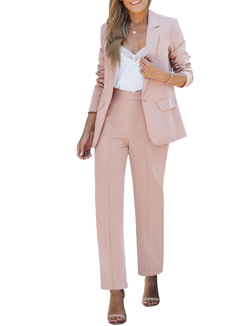 luvamia Women's Two Piece Sets Pants Suits Dressy Business Casual Outfits Professional Blazer Pantsuits Set Work Office Peach Blush X-Large Fits US 16-18 - Image 1