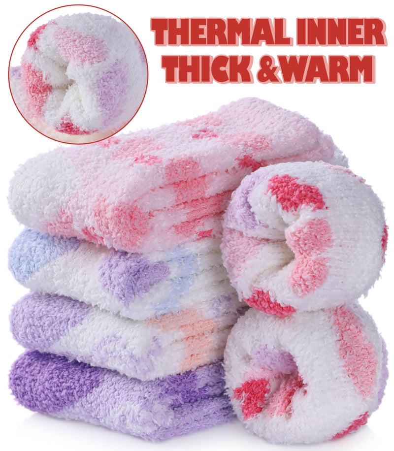 LINEMIN Womens Fuzzy Socks Cozy Fluffy Winter Slipper Warm Thick Fleece Soft Home Sleeping Socks (Light Purple Mixing Heart) - Image 5