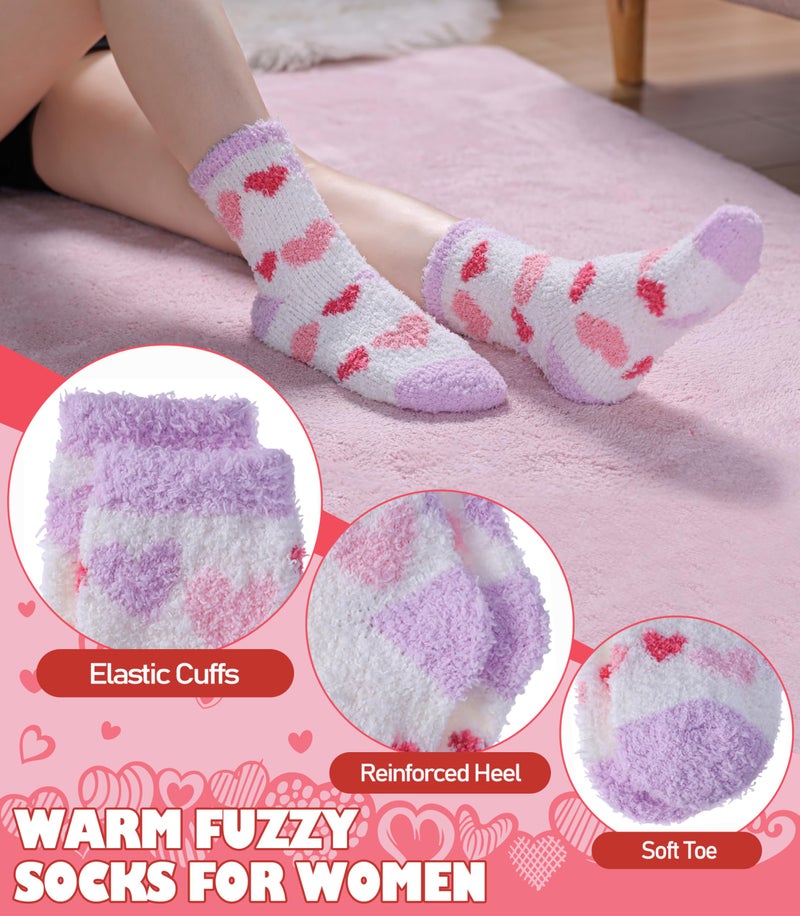 LINEMIN Womens Fuzzy Socks Cozy Fluffy Winter Slipper Warm Thick Fleece Soft Home Sleeping Socks (Light Purple Mixing Heart) - Image 4
