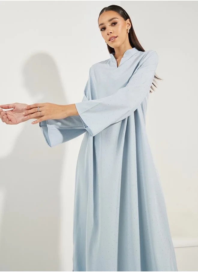 Styli Spot Textured Collared Jalabiya